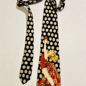 Vintage Pinup Silk Necktie "Fast Company" Black & White Polka Dots Men's Tie